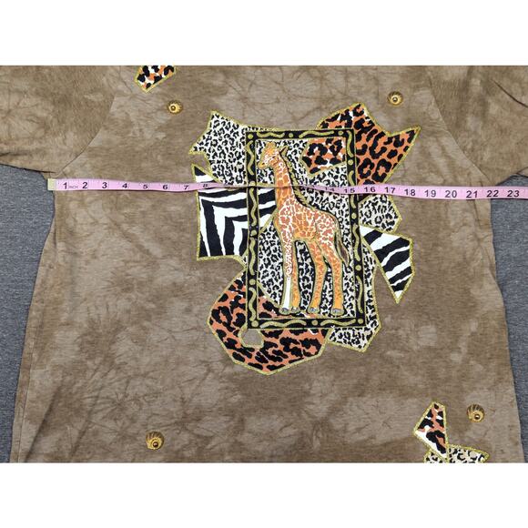 COPA CABANA Vintage Womens Shirt - Brown, Giraffe, Long Sleeve, Golden Buttons - Picture 5 of 7